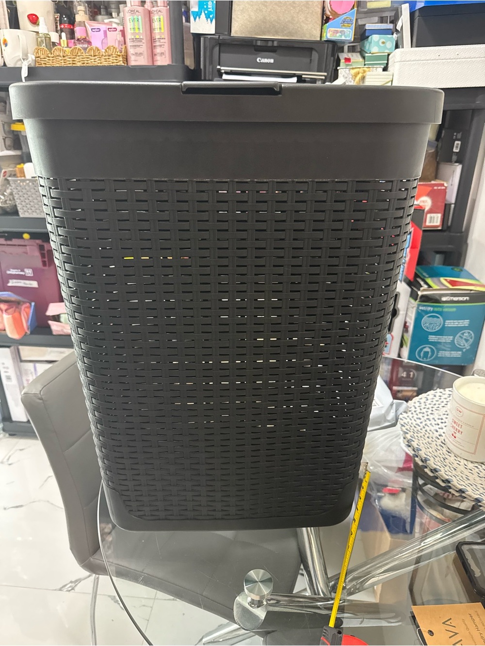 Black Plastic Woven Hamper - Versatile Laundry Storage
